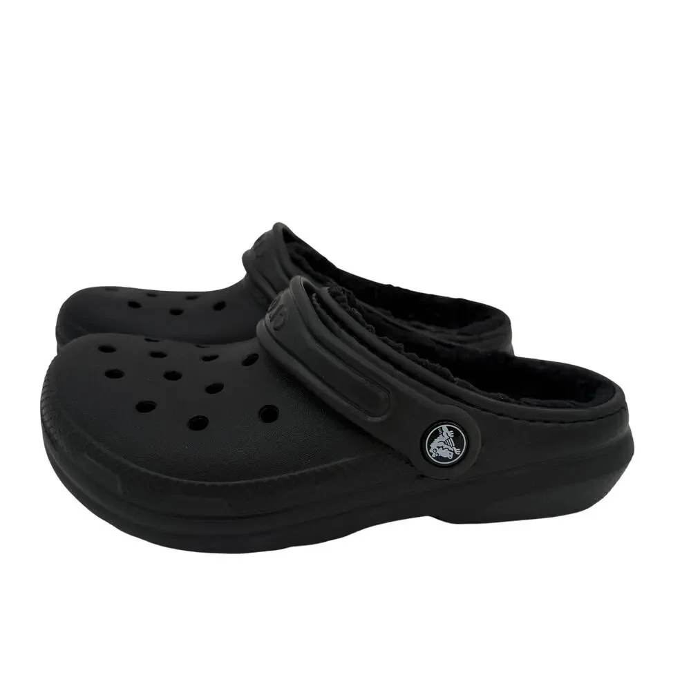 Crocs Kids Youth Black Classic Faux Fur Lined Clogs Shoes Size Junior 2